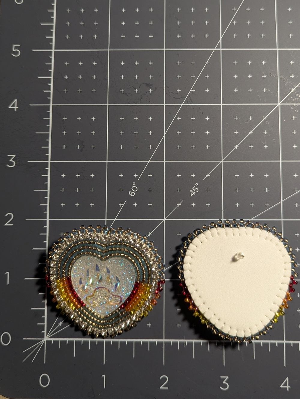 Heart Paw Beaded Stud Earrings - Iridescent Center with Rainbow Beads - Picture 2 of 2